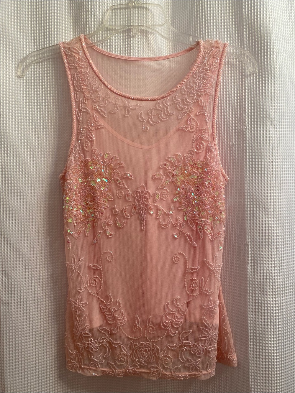 Cache Pink Sheer Decorative Beaded Tank Top